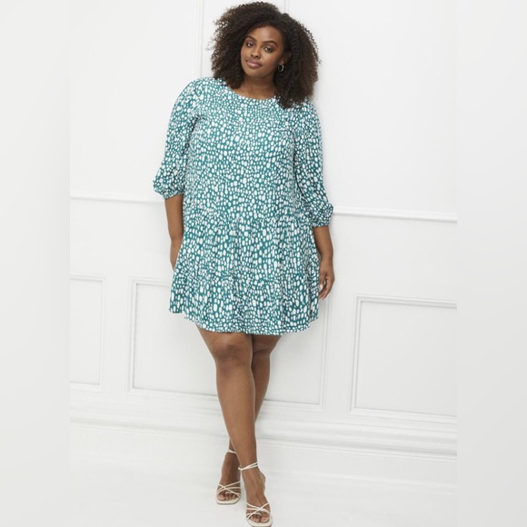 28W Eloquii “Shower of Hail” Swingy Dress with Double Tier Hem - Picture 4 of 17